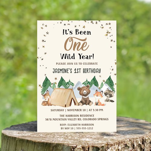 Rustic Woodland Wild One 1st Birthday Party Invitation