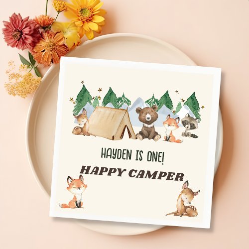 Rustic Woodland Wild One Birthday Party Napkins