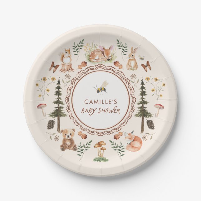 Rustic Woodland Winter Boy Baby Shower Paper Plates (Front)