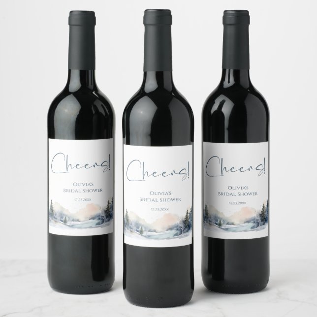 Rustic Woodland Winter Forest Bridal Shower Wine Label (Bottles)