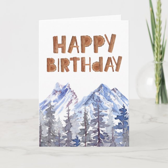 Rustic Woodland Winter Forest "Happy Birthday"  Card (Front)