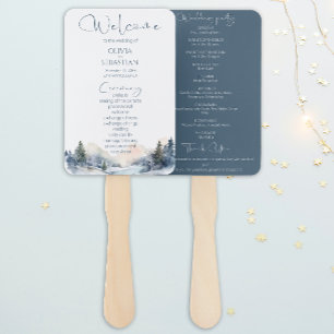 Rustic Woodland Winter Forest Wedding Program Hand Fan