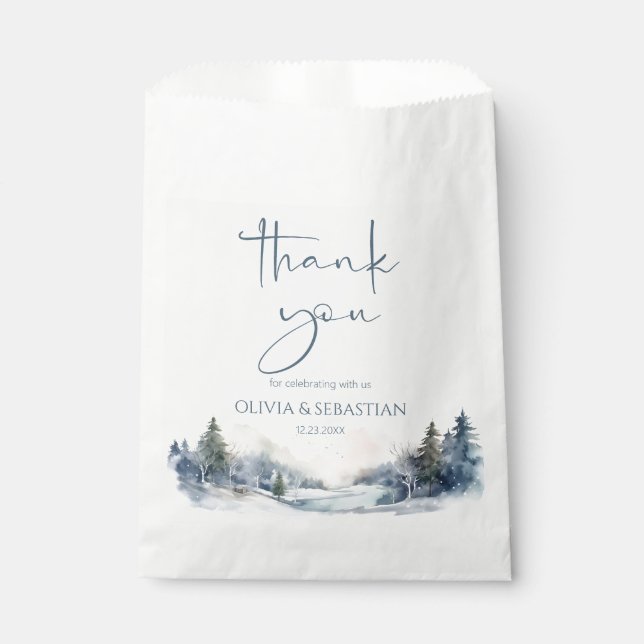 Rustic Woodland Winter Forest Wedding Thank you Favor Bag (Front)