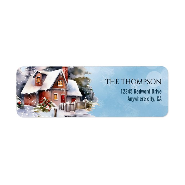 Rustic Woodland Winter House Return Address Label (Front)