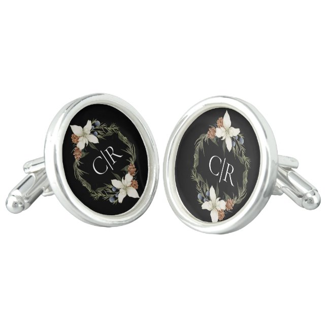 RUSTIC WOODLAND WITHIN INITIALS GROOMS CUFFLINKS (Angled)