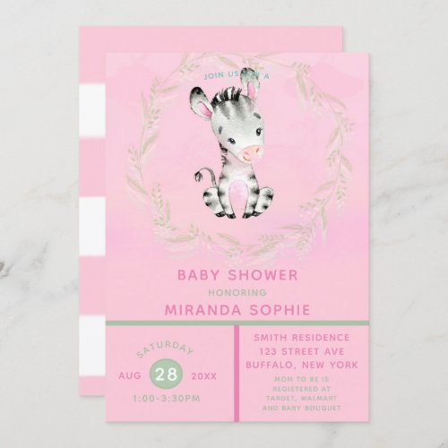 Rustic Woodland Zebra Girl Baby Shower Invitation