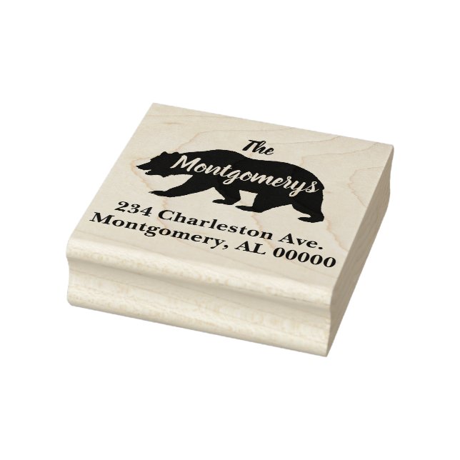 Rustic Woodlands Bear Silhouette Family Address Rubber Stamp (Stamp)