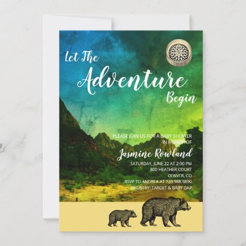 Rustic Woodlands Bears And Mountains Baby Shower Invitation