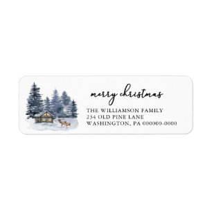 Rustic Woodlands Watercolor Christmas Return Label