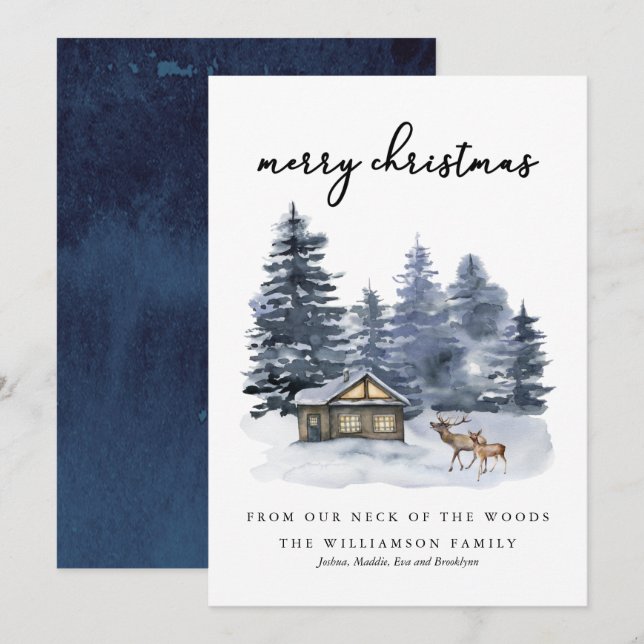 Rustic Woodlands Watercolor Merry Christmas Card  (Front/Back)