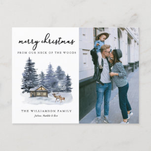 Rustic Woodlands Watercolor Photo Christmas Card