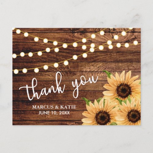 Rustic Woods and Sunflowers Wedding Thank you Postcard