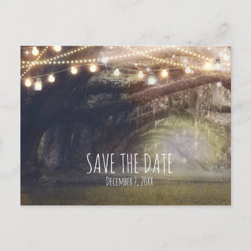 Rustic Woods Enchanted Forest  Lights Save Date Announcement Postcard