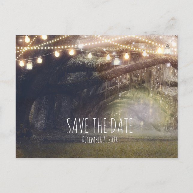 Rustic Woods Enchanted Forest & Lights Save Date Announcement Postcard (Front)