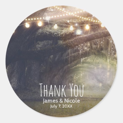 Rustic Woods Enchanted Forest  Lights Wedding Classic Round Sticker