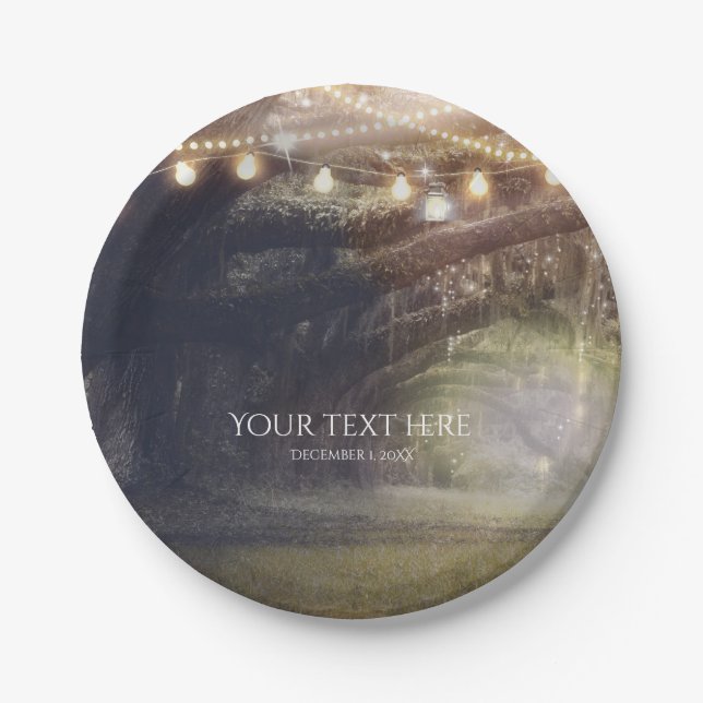 Rustic Woods Enchanted Forest & Lights Wedding Paper Plates (Front)