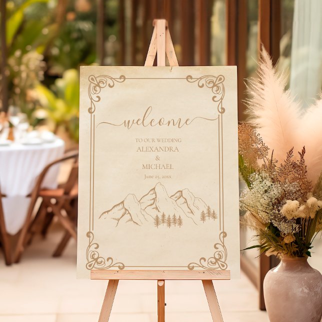 Rustic Woods Mountain Sketch Wedding Foam Board (Creator Uploaded)