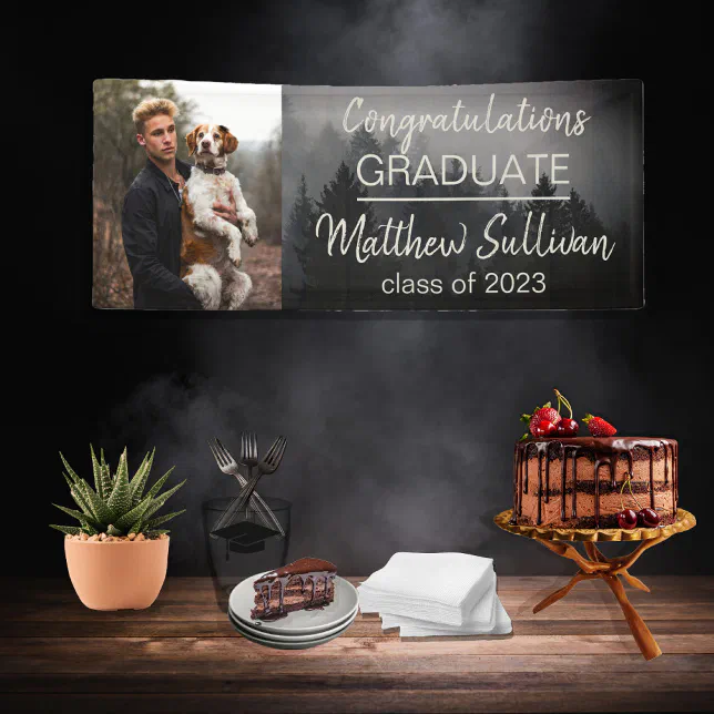 Rustic Woodsy Congratulations Graduate Photo Banner | Zazzle