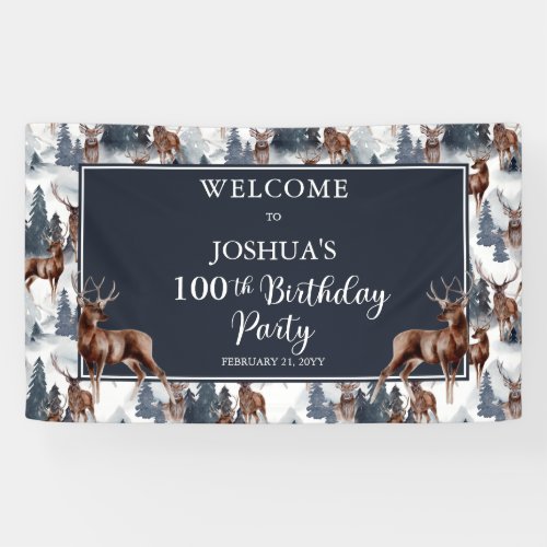 Rustic Woodsy Deer  Forest 100th Birthday Party Banner