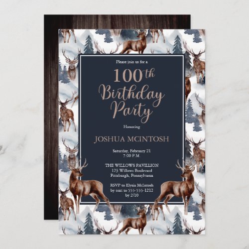 Rustic Woodsy Deer  Forest 100th Birthday Party Invitation