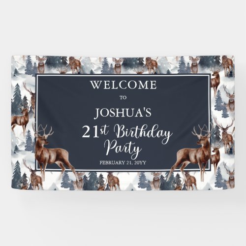 Rustic Woodsy Deer  Forest 21st Birthday Party Banner