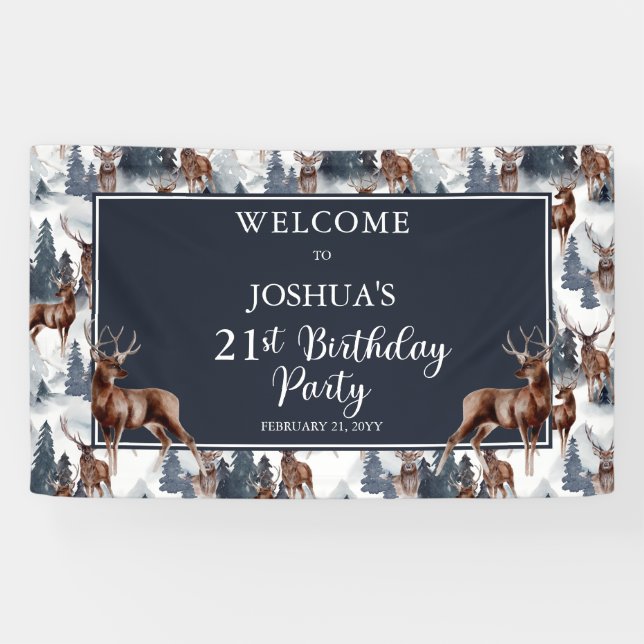 Rustic Woodsy Deer | Forest 21st Birthday Party Banner (Horizontal)