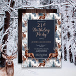 Rustic Woodsy Deer | Forest 21st Birthday Party Invitation<br><div class="desc">Celebrate his birthday in rustic woodsy style with this deer nature pattern,  outdoor-themed "Birthday Party" design featuring a variety of deer with evergreen fir trees,  mountains and snow on a white background on front and a rustic faux dark wood background on back.  Composite design by Holiday Hearts designs.</div>