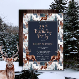 Rustic Woodsy Deer Forest 25th Birthday Party Invitation