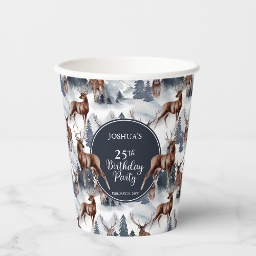 Rustic Woodsy Deer  Forest 25th Birthday Party Paper Cups