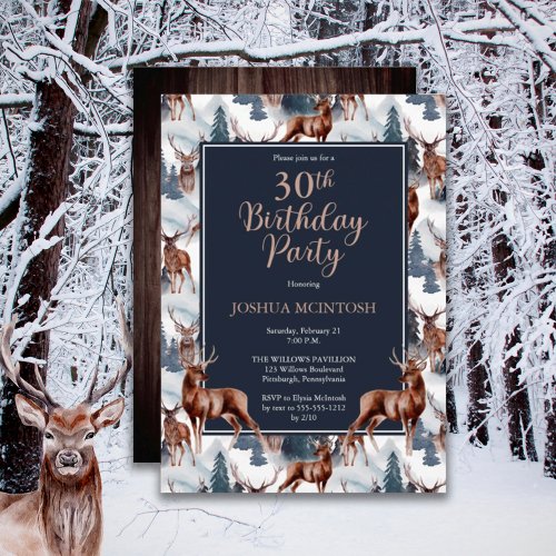 Rustic Woodsy Deer  Forest 30th Birthday Party Invitation