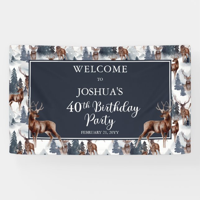 Rustic Woodsy Deer | Forest 40th Birthday Party Banner (Horizontal)