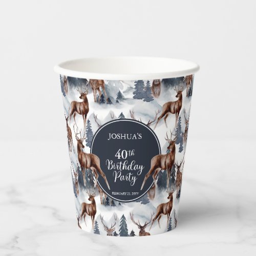 Rustic Woodsy Deer  Forest 40th Birthday Party Paper Cups