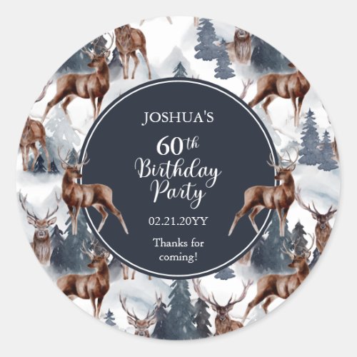 Rustic Woodsy Deer  Forest 60th Birthday Party Classic Round Sticker