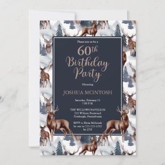Rustic Woodsy Deer | Forest 60th Birthday Party Invitation | Zazzle