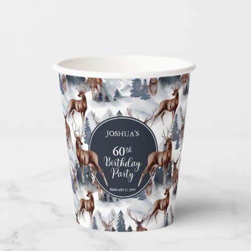Rustic Woodsy Deer  Forest 60th Birthday Party Paper Cups