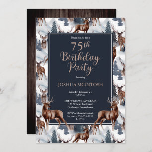 Rustic Woodsy Deer Forest 75th Birthday Party Invitation
