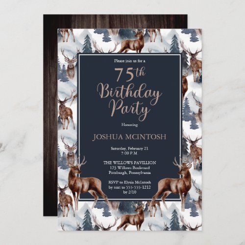 Rustic Woodsy Deer  Forest 75th Birthday Party Invitation
