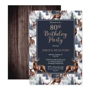 Rustic Woodsy Deer | Forest 80th Birthday Party Invitation