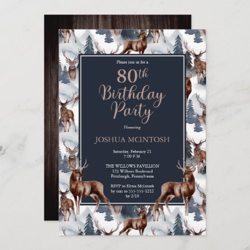 Rustic Woodsy Deer  Forest 80th Birthday Party Invitation