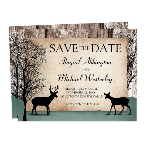 Rustic Woodsy Deer Save the Date Cards