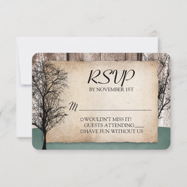 Rustic Woodsy Deer Wedding RSVP reply cards (Front)