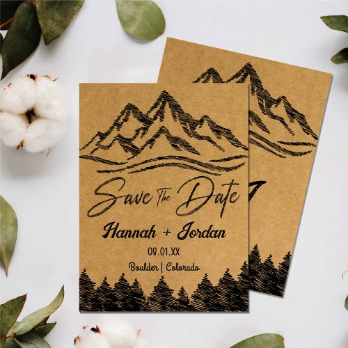 Rustic Woodsy destination Minimalist Save the Date Invitation