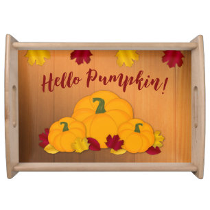 Rustic Woodsy Hello Pumpkin Seasonal Fall Leaves  Serving Tray