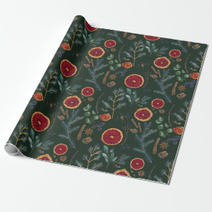 Rustic Woodsy Hunter Green Dried Botanicals Wrapping Paper