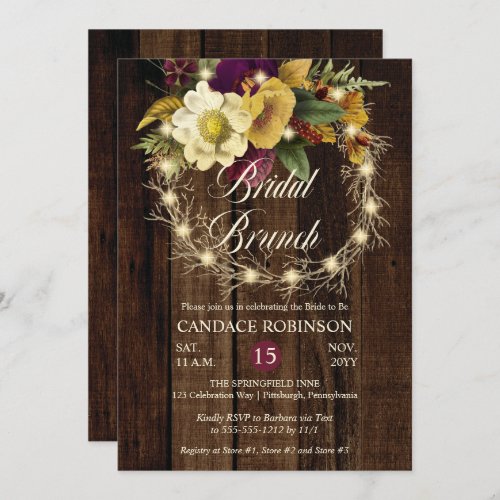 Rustic Woodsy Lighted Wreath Bridal Brunch Invitat Invitation
