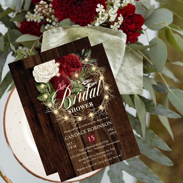 Rustic Woodsy Lighted Wreath Bridal Shower Invitation (Creator Uploaded)