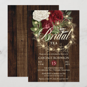 Rustic Woodsy Lighted Wreath Bridal Tea Invitation