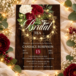 Rustic Woodsy Lighted Wreath Bridal Tea Invitation