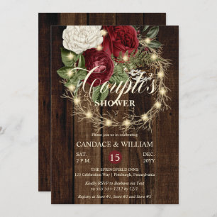 Rustic Woodsy Lighted Wreath Couple's Shower Invitation