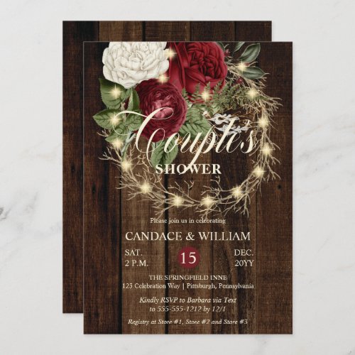 Rustic Woodsy Lighted Wreath Couples Shower Invitation